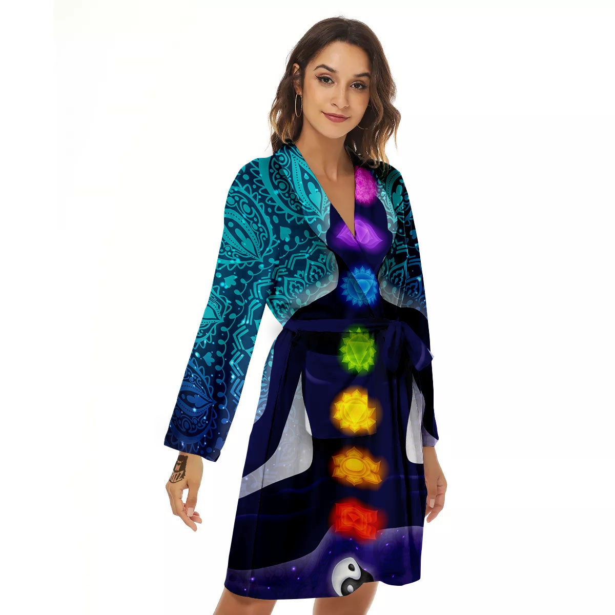 Aura Nine Chakras Print Women's Robe-grizzshop