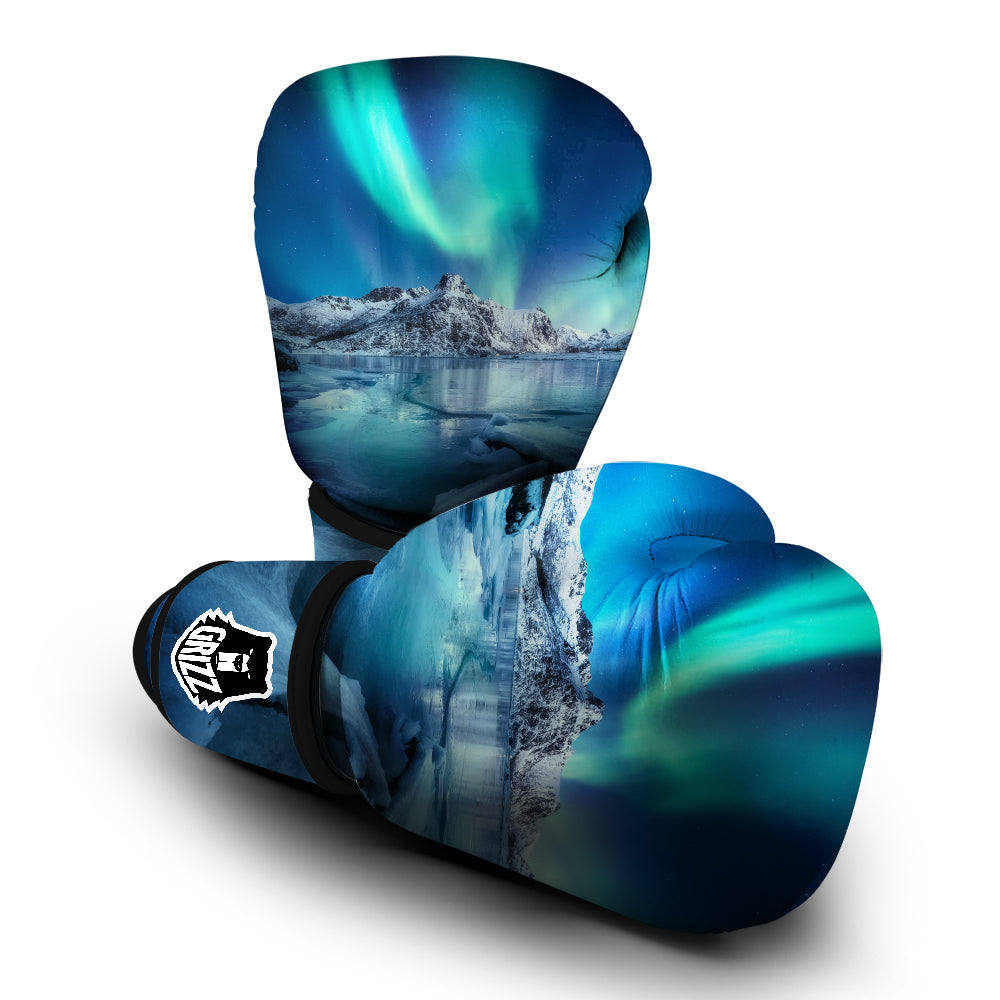 Aurora Borealis Blue Print Boxing Gloves-grizzshop