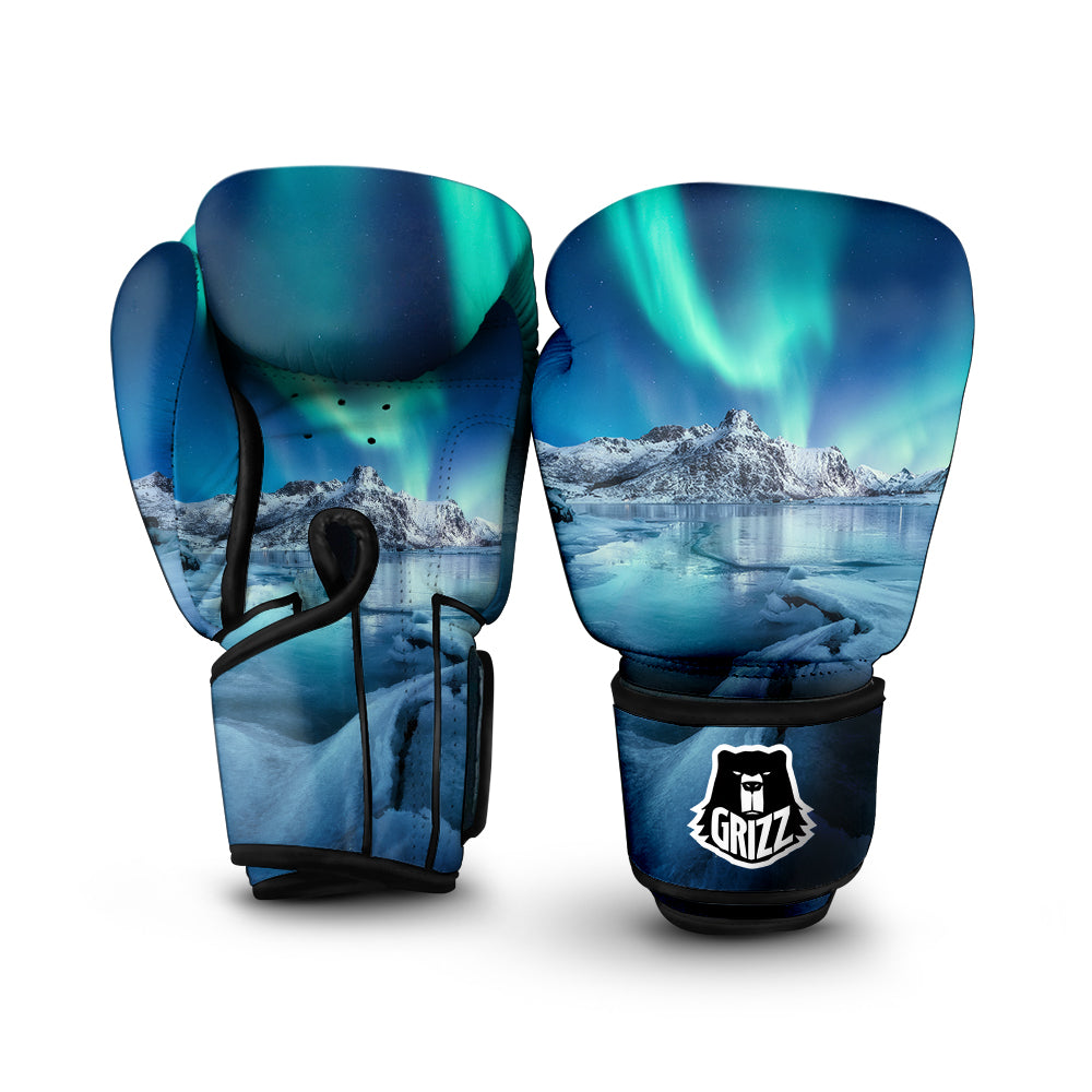 Aurora Borealis Blue Print Boxing Gloves-grizzshop