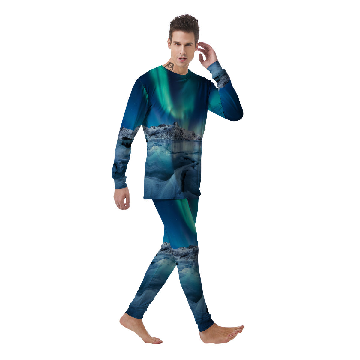 Aurora Borealis Blue Print Men's Pajamas-grizzshop