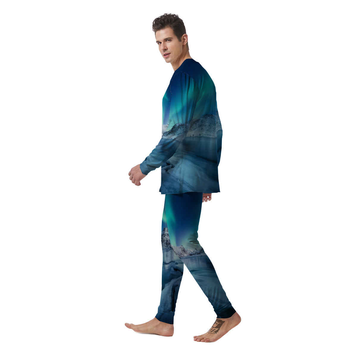 Aurora Borealis Blue Print Men's Pajamas-grizzshop