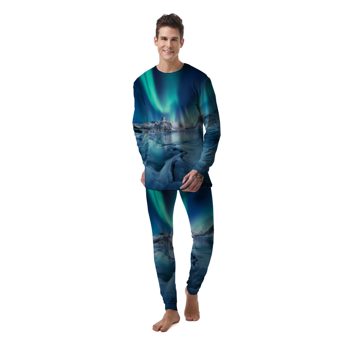 Aurora Borealis Blue Print Men's Pajamas-grizzshop