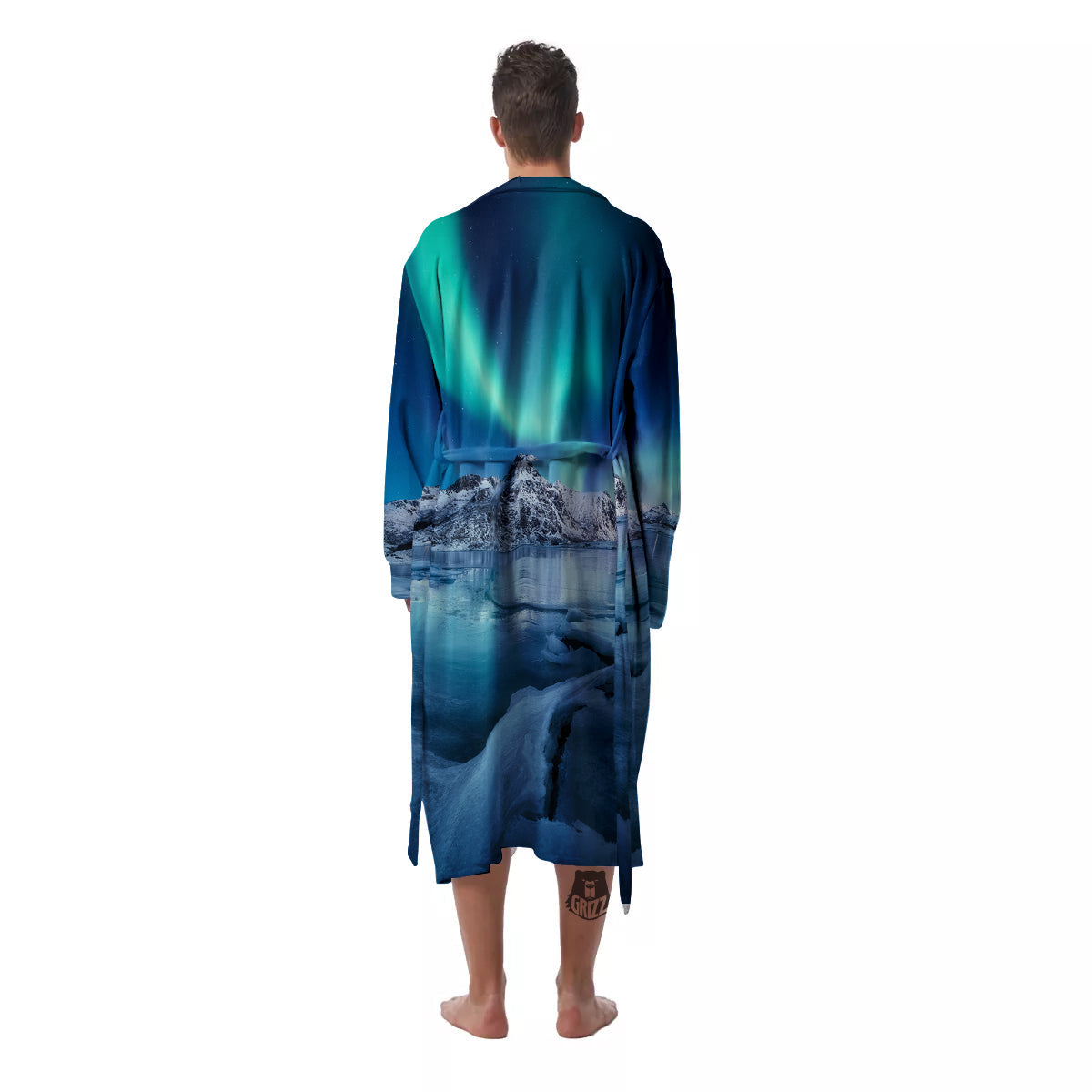 Aurora Borealis Blue Print Men's Robe-grizzshop