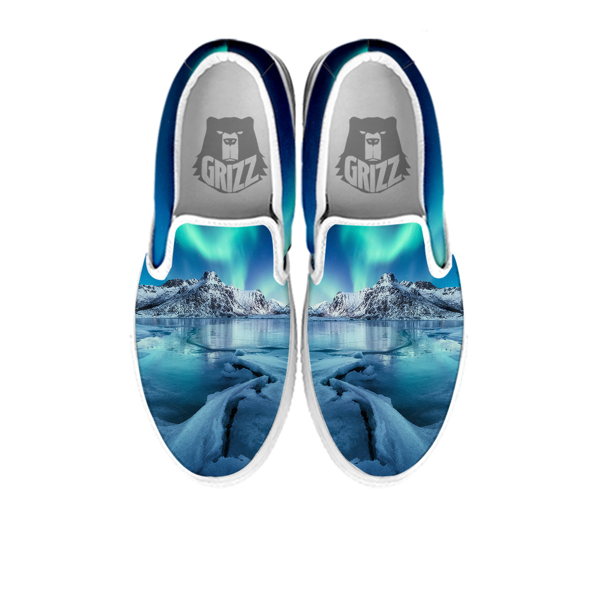 Aurora Borealis Blue Print White Slip On Shoes-grizzshop
