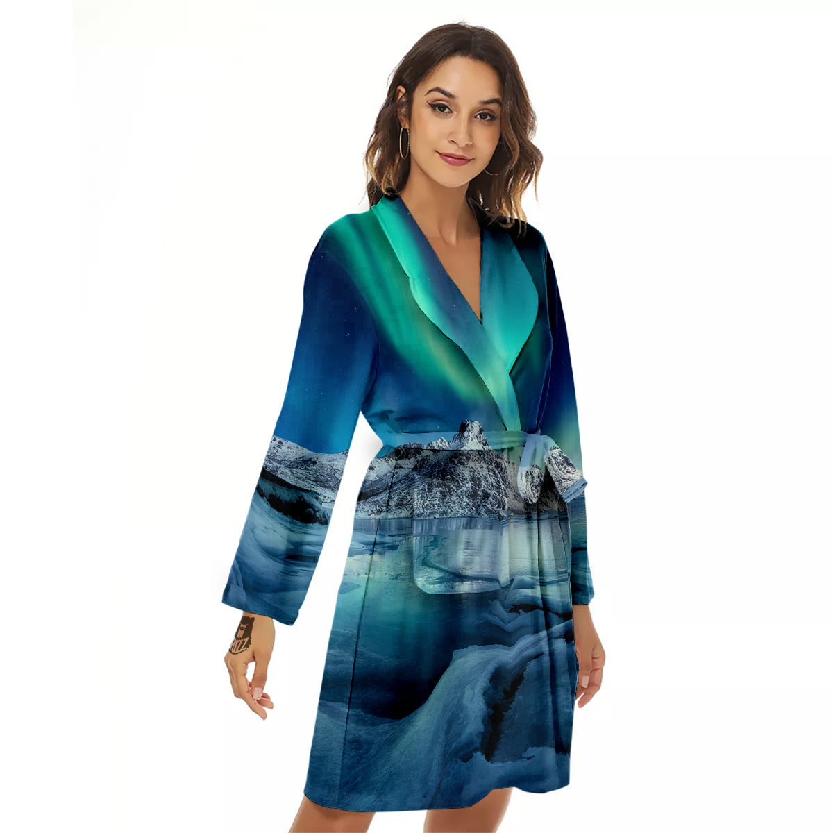 Aurora Borealis Blue Print Women's Robe-grizzshop