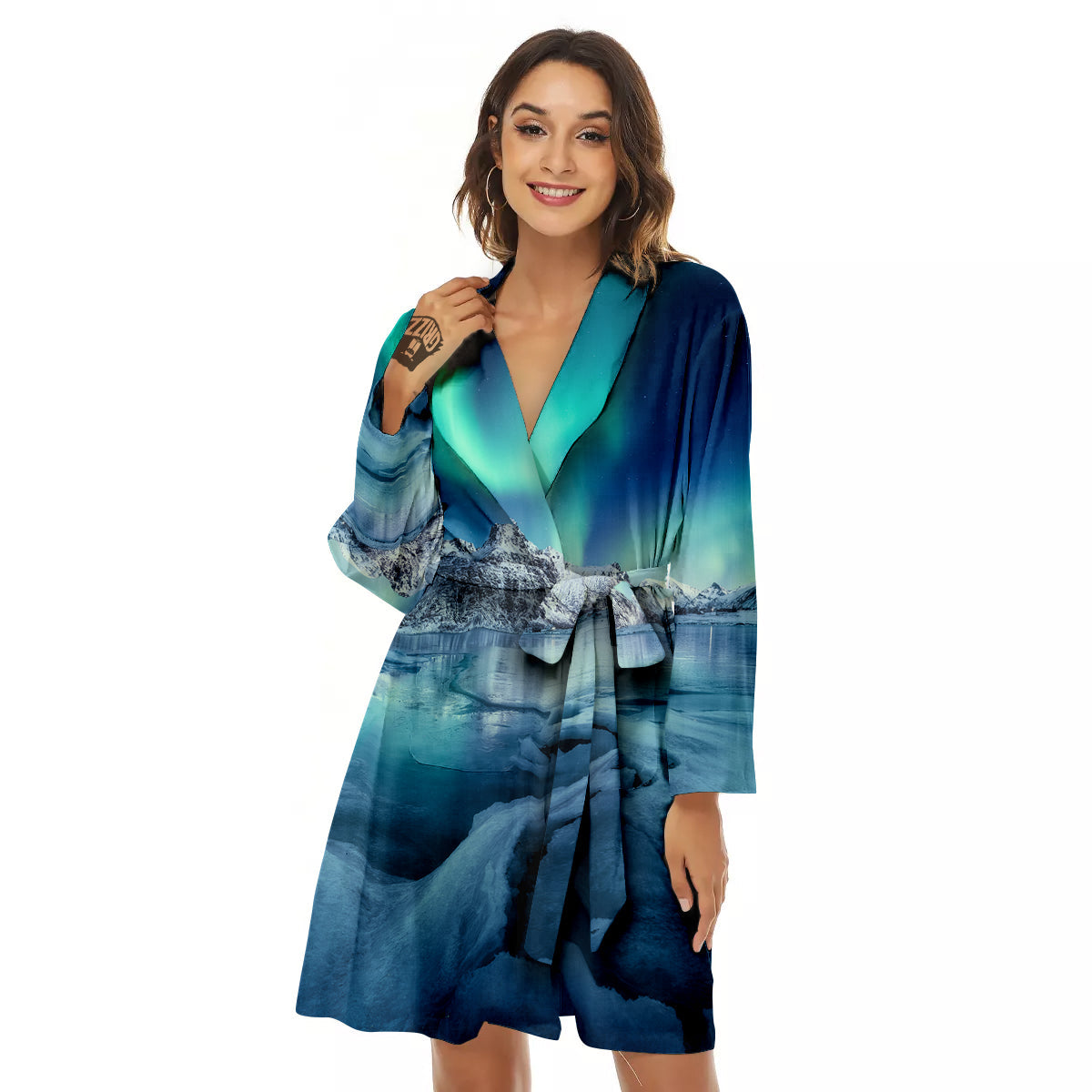 Aurora Borealis Blue Print Women's Robe-grizzshop