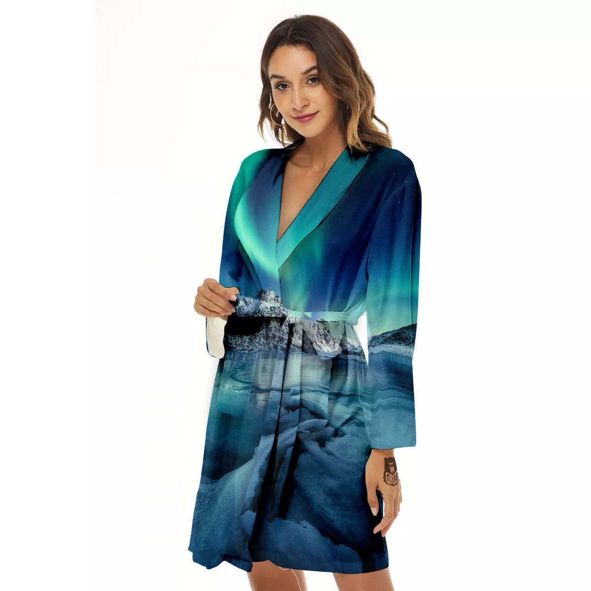 Aurora Borealis Blue Print Women's Robe-grizzshop