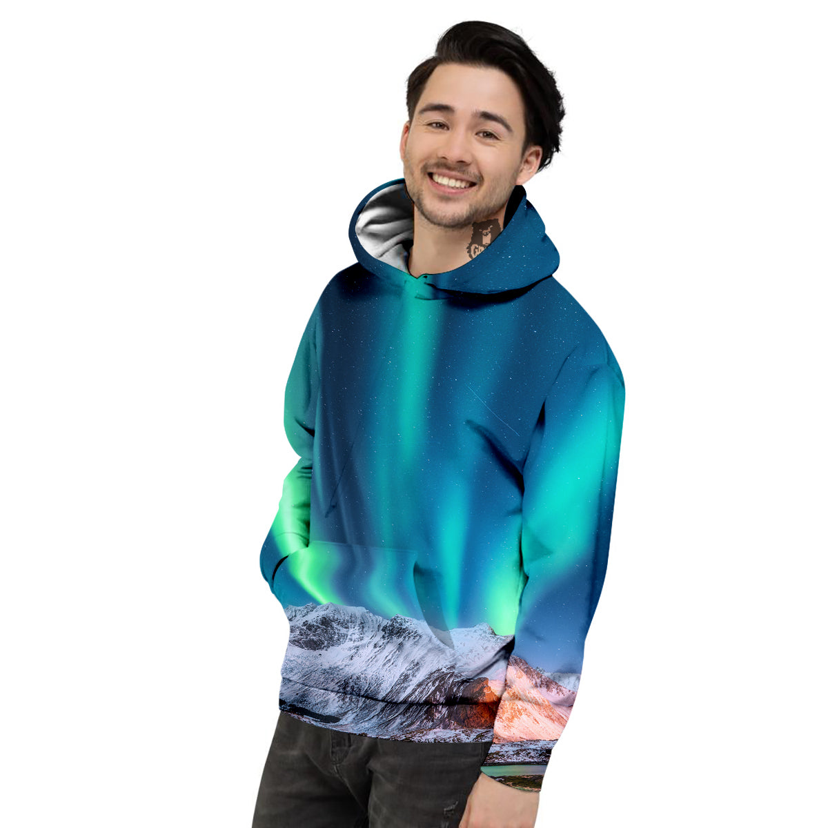 Aurora Green Northern Lights Print Men's Hoodie-grizzshop