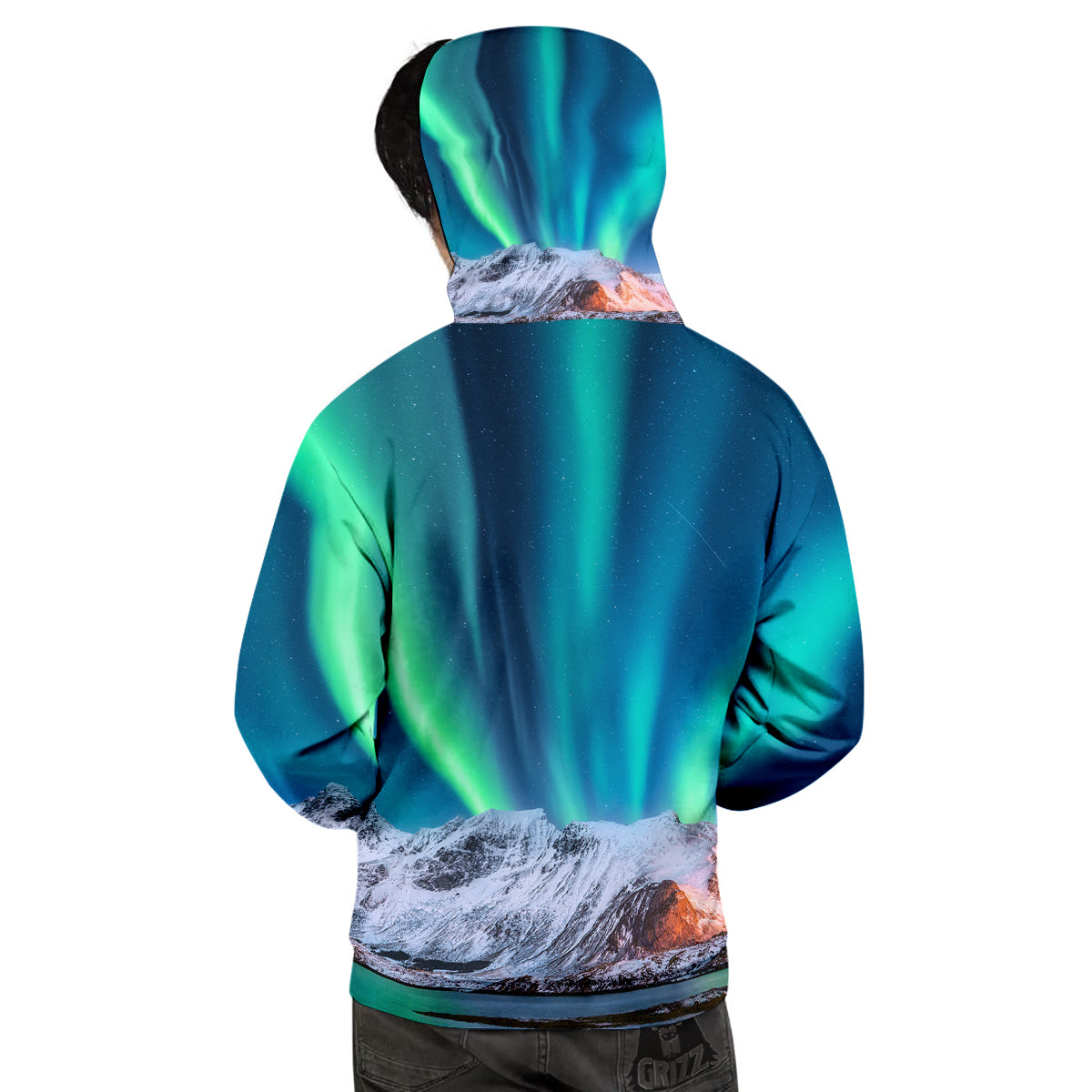 Aurora Green Northern Lights Print Men's Hoodie-grizzshop