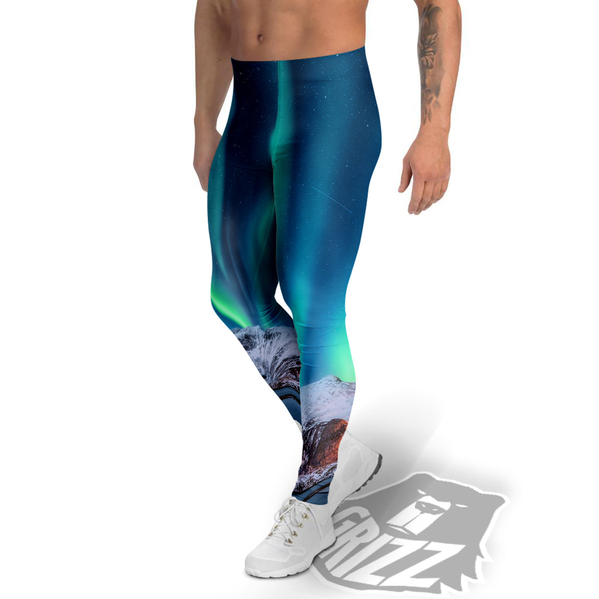 Aurora Green Northern Lights Print Men's Leggings-grizzshop