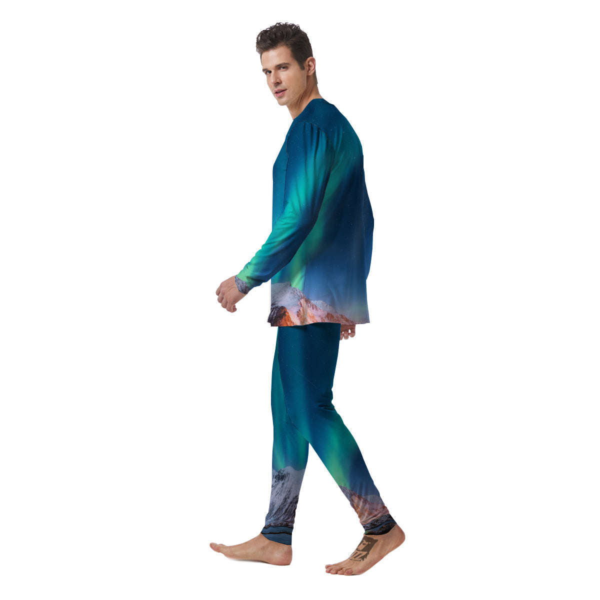 Aurora Green Northern Lights Print Men's Pajamas-grizzshop