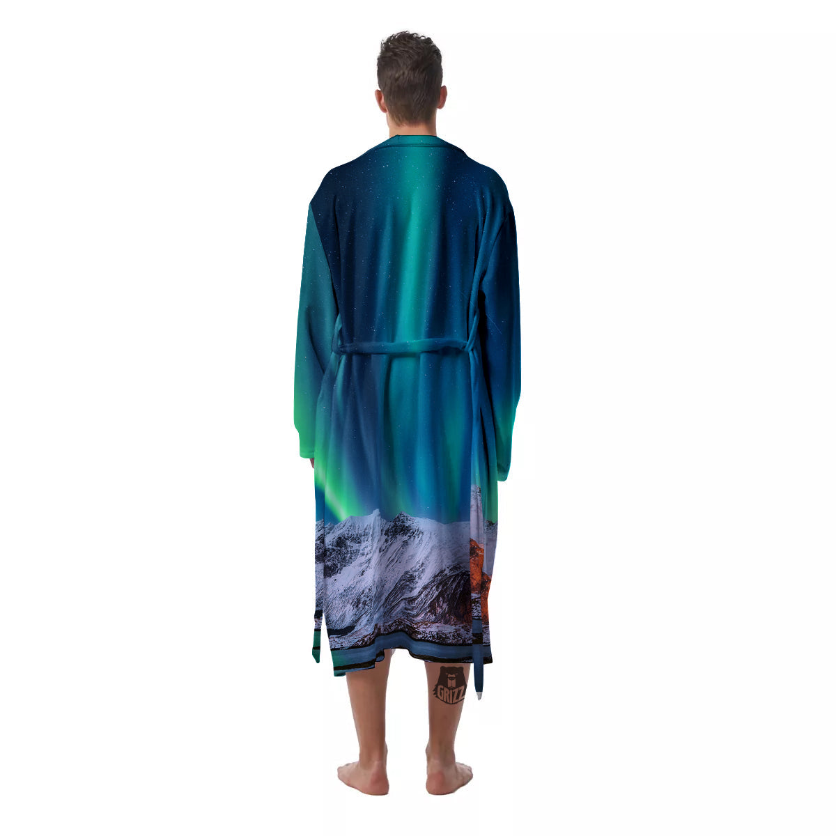 Aurora Green Northern Lights Print Men's Robe-grizzshop