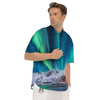 Aurora Green Northern Lights Print Men's Short Sleeve Shirts-grizzshop