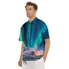 Aurora Green Northern Lights Print Men's Short Sleeve Shirts-grizzshop