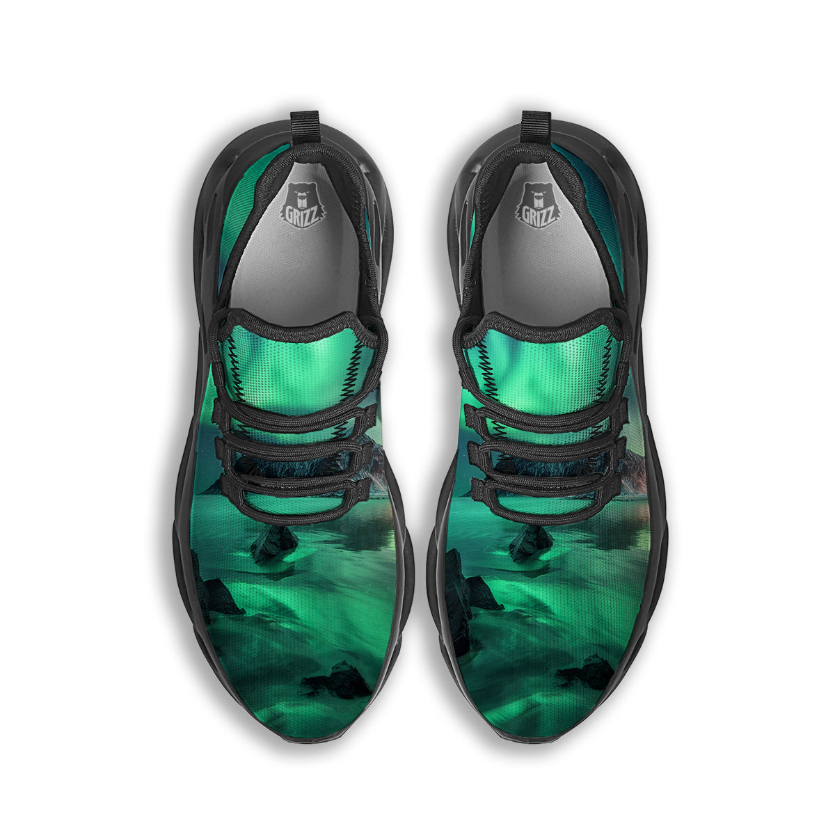 Aurora Northern Lights Print Black Running Shoes-grizzshop