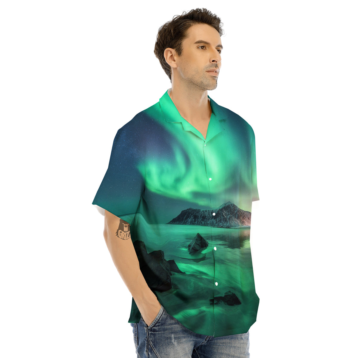 Aurora Northern Lights Print Men's Hawaiian Shirt-grizzshop