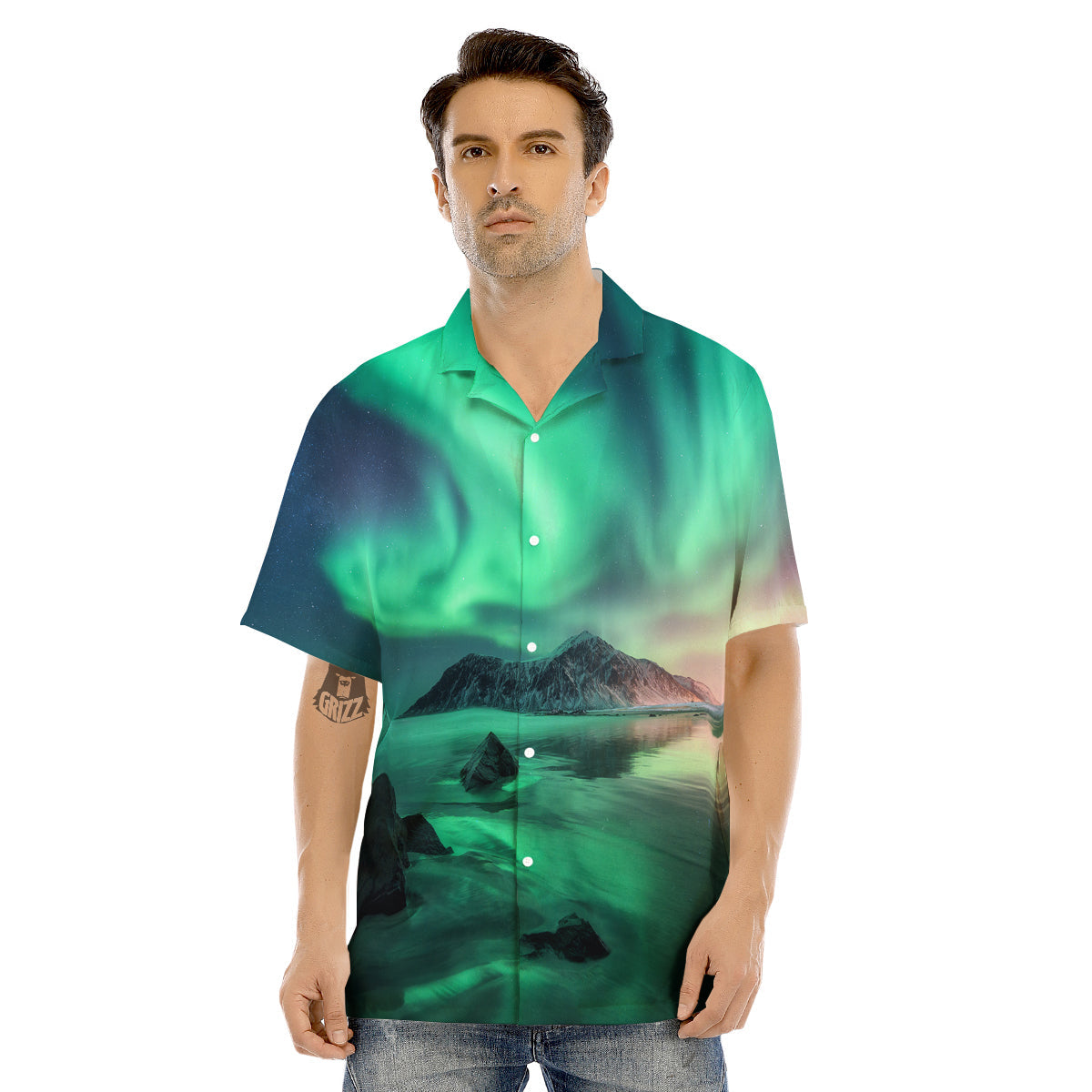 Aurora Northern Lights Print Men's Hawaiian Shirt-grizzshop