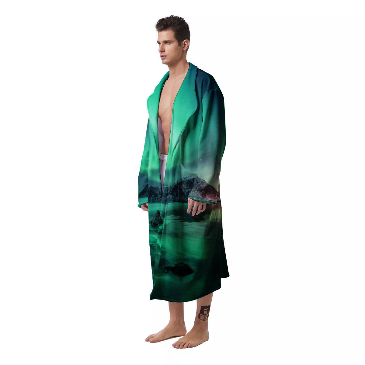 Aurora Northern Lights Print Men's Robe-grizzshop