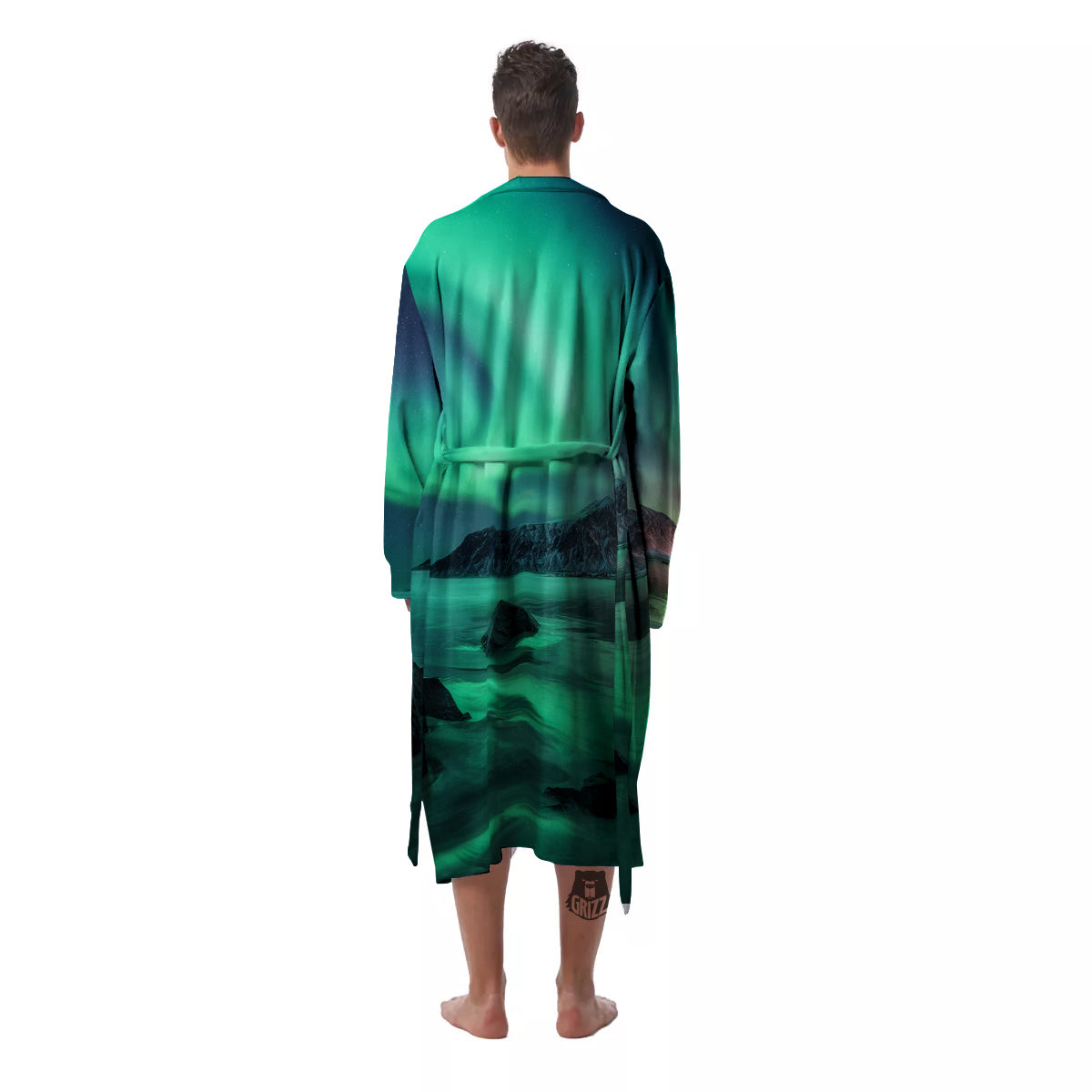 Aurora Northern Lights Print Men's Robe-grizzshop