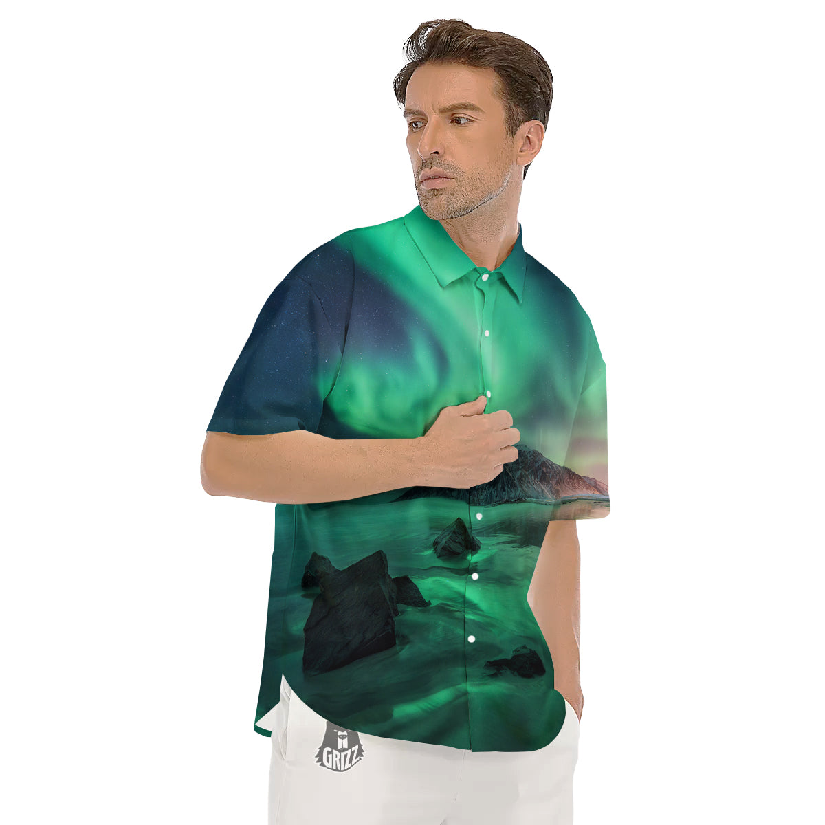 Aurora Northern Lights Print Men's Short Sleeve Shirts-grizzshop