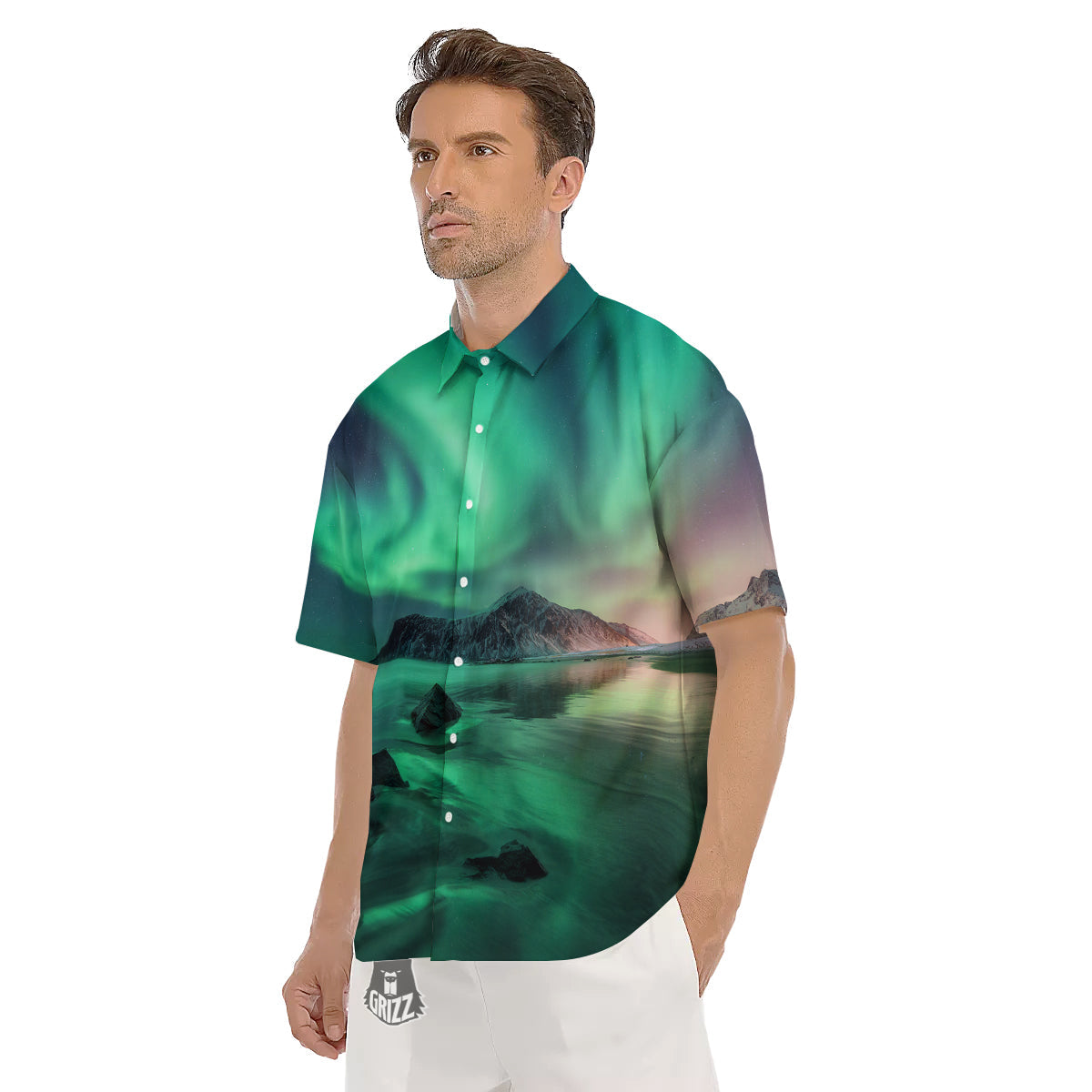 Aurora Northern Lights Print Men's Short Sleeve Shirts-grizzshop