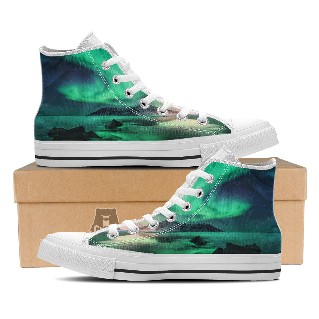 Aurora Northern Lights Print White High Top Shoes-grizzshop