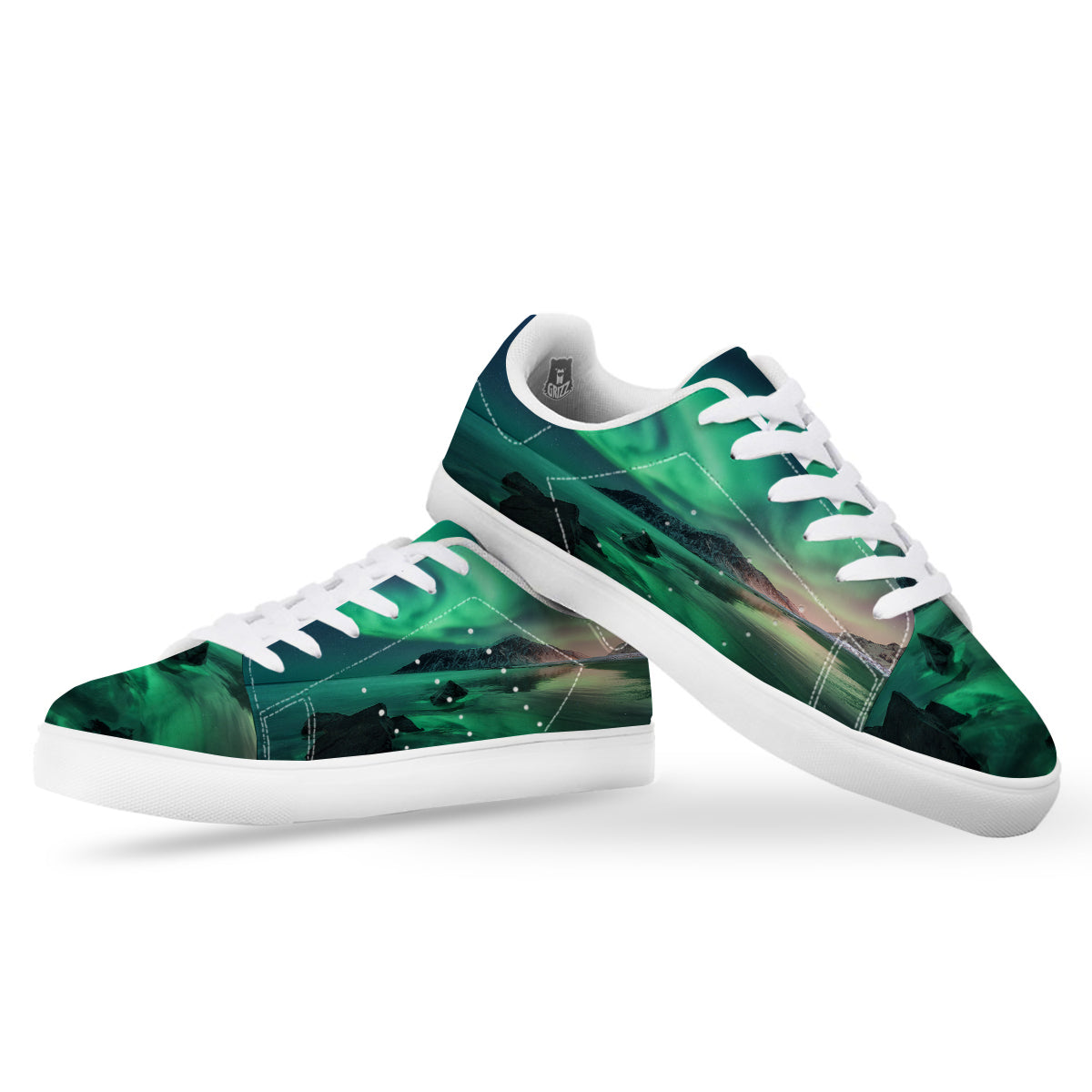 Aurora Northern Lights Print White Low Top Sneakers-grizzshop
