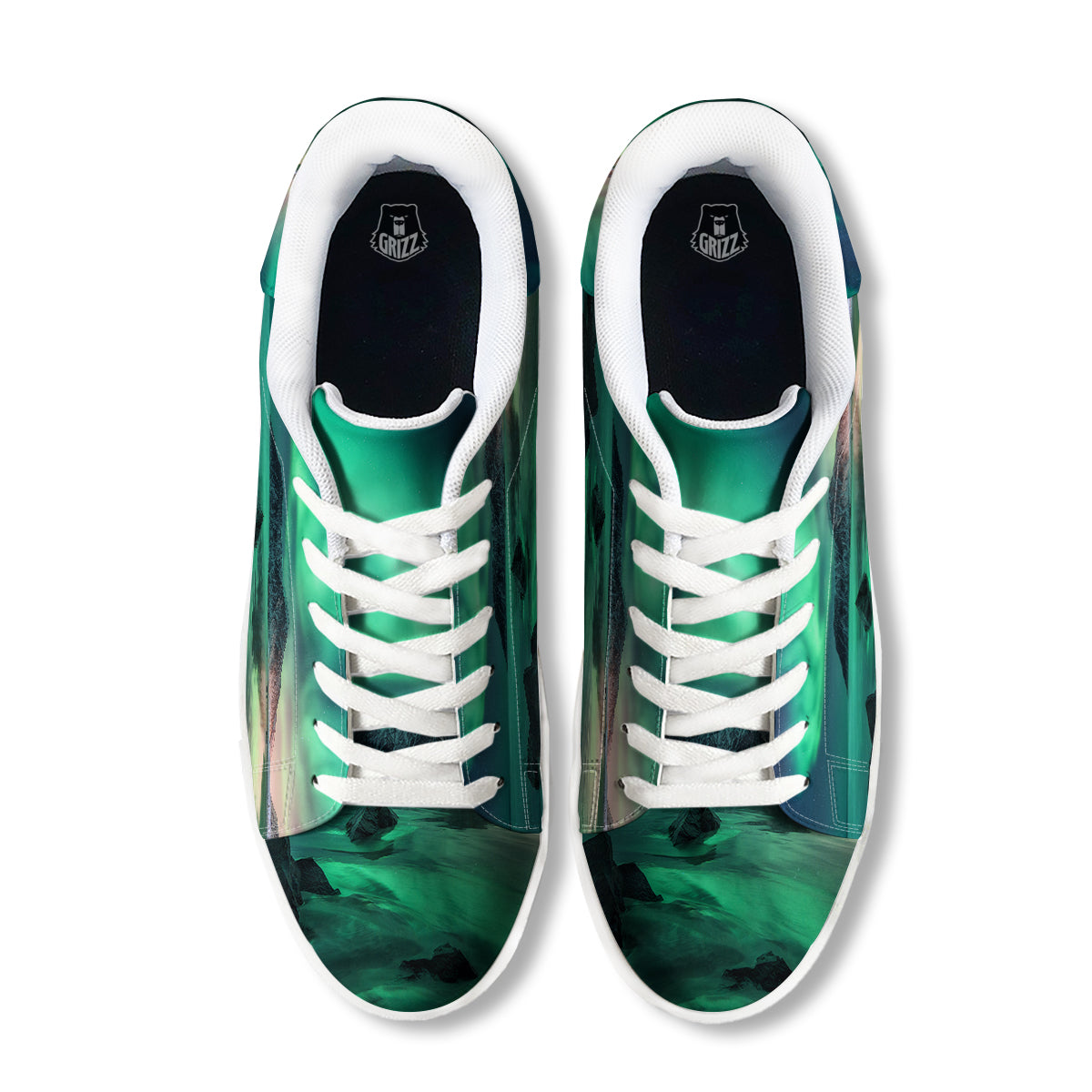 Aurora Northern Lights Print White Low Top Sneakers-grizzshop