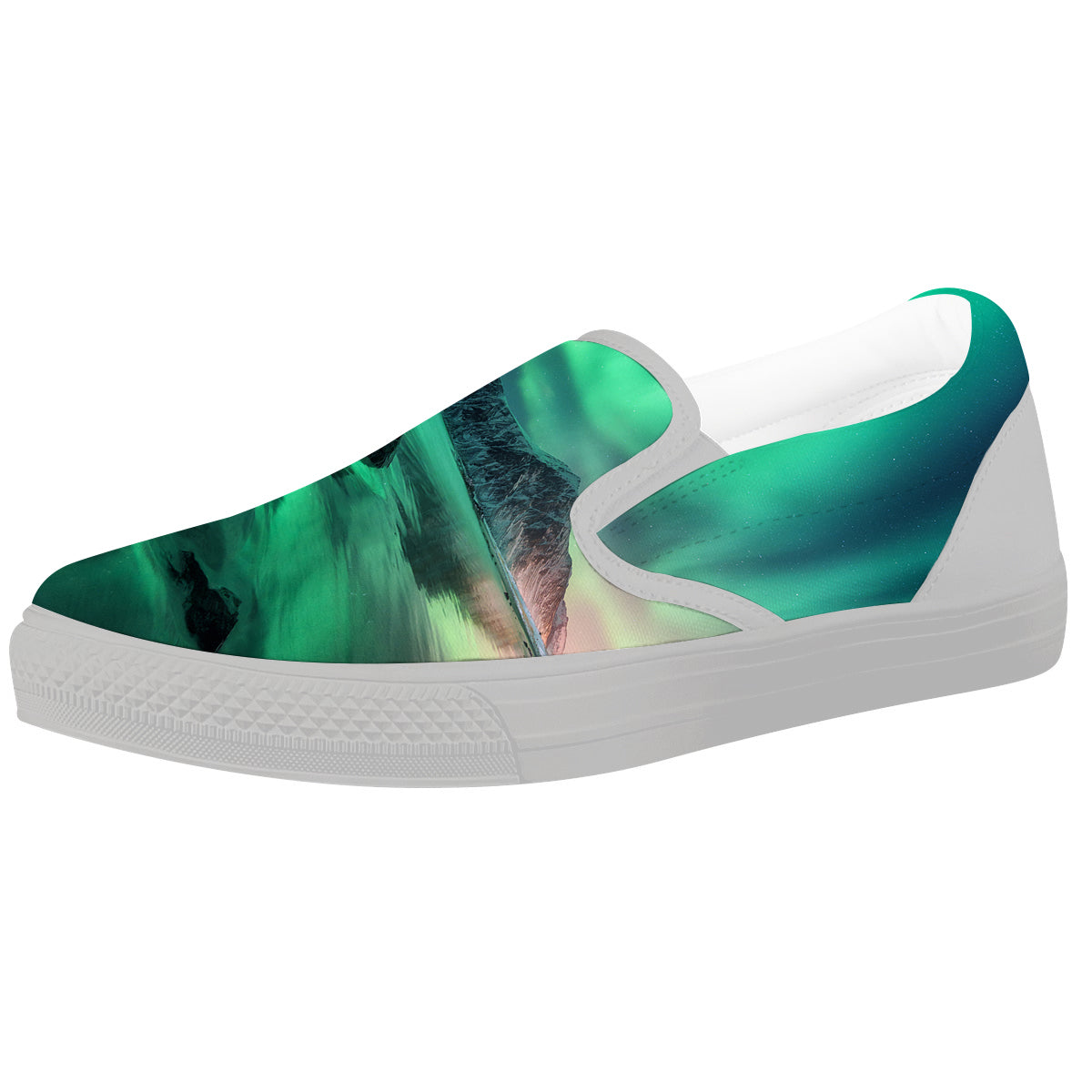 Aurora Northern Lights Print White Slip On Shoes-grizzshop