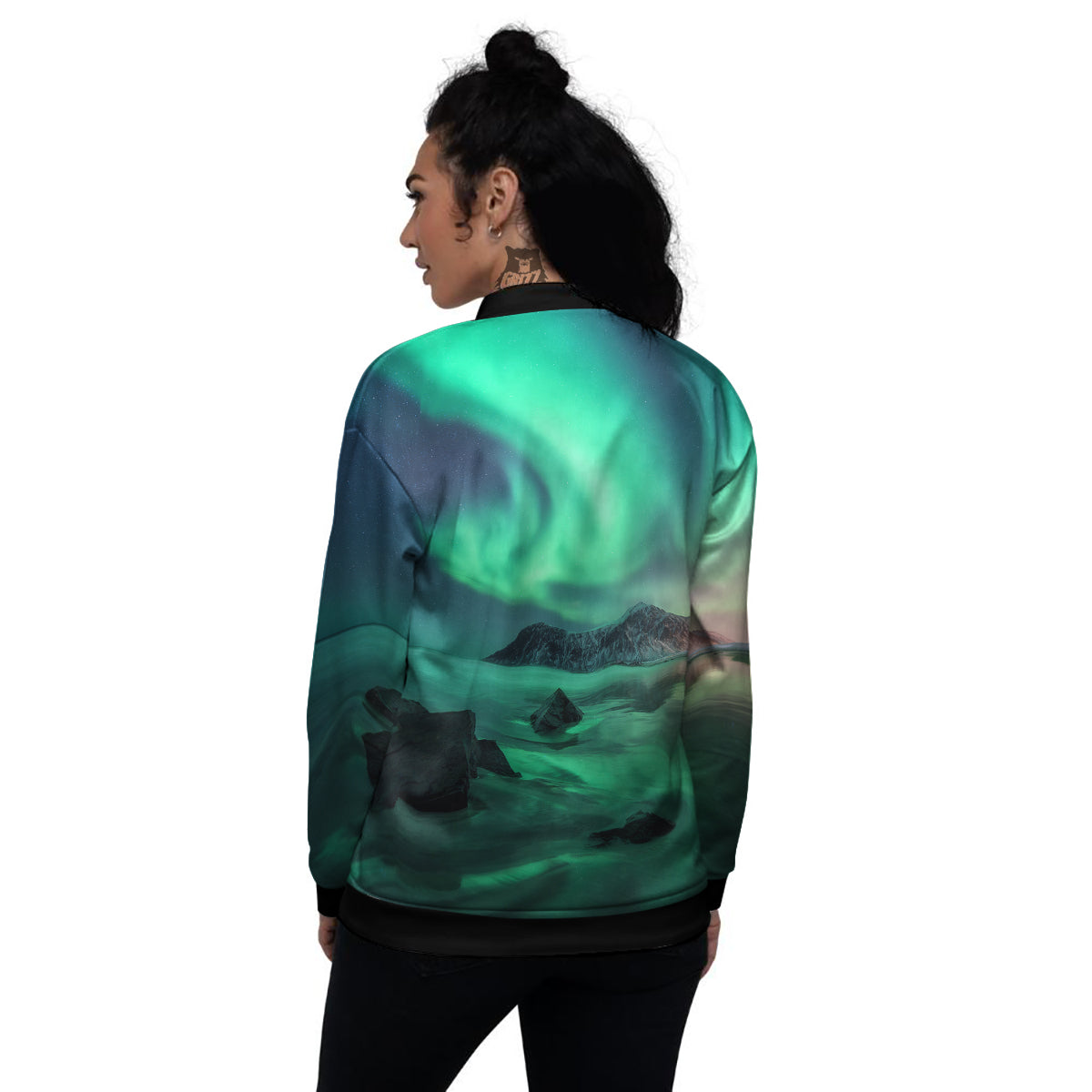Aurora Northern Lights Print Women's Bomber Jacket-grizzshop