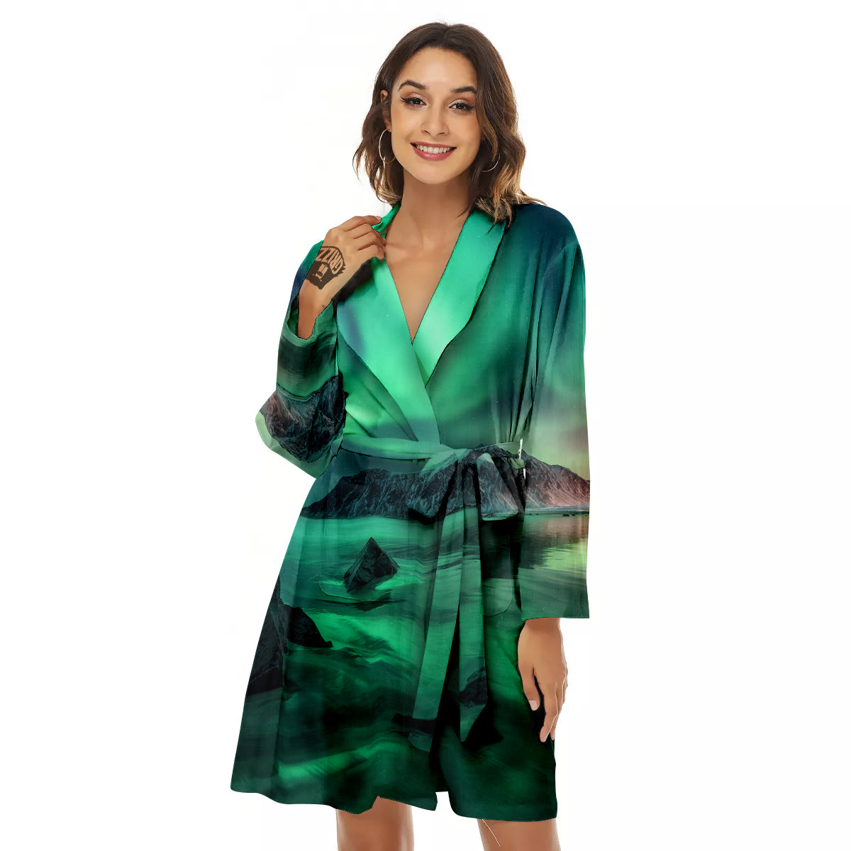 Aurora Northern Lights Print Women's Robe-grizzshop