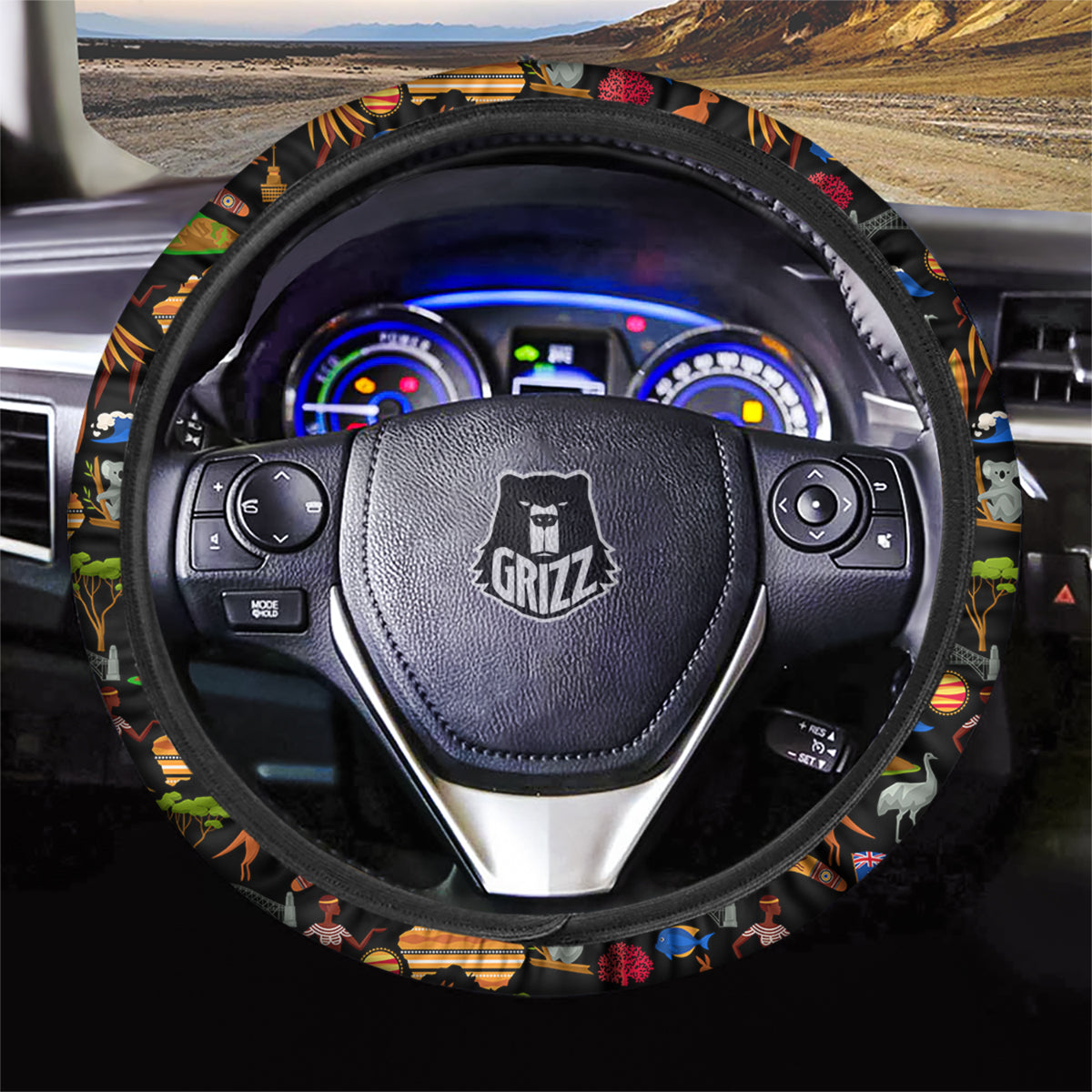 Australia Symbols Print Pattern Car Steering Wheel Cover-grizzshop