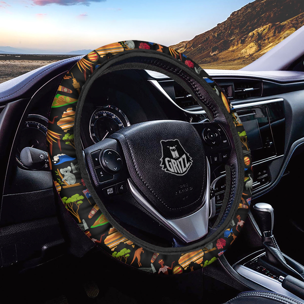 Australia Symbols Print Pattern Car Steering Wheel Cover-grizzshop