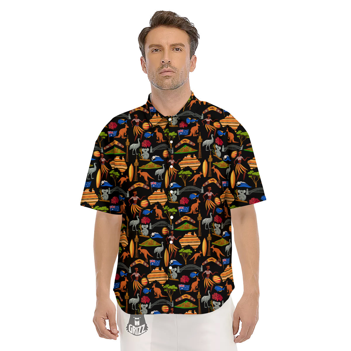 Australia Symbols Print Pattern Men's Short Sleeve Shirts-grizzshop