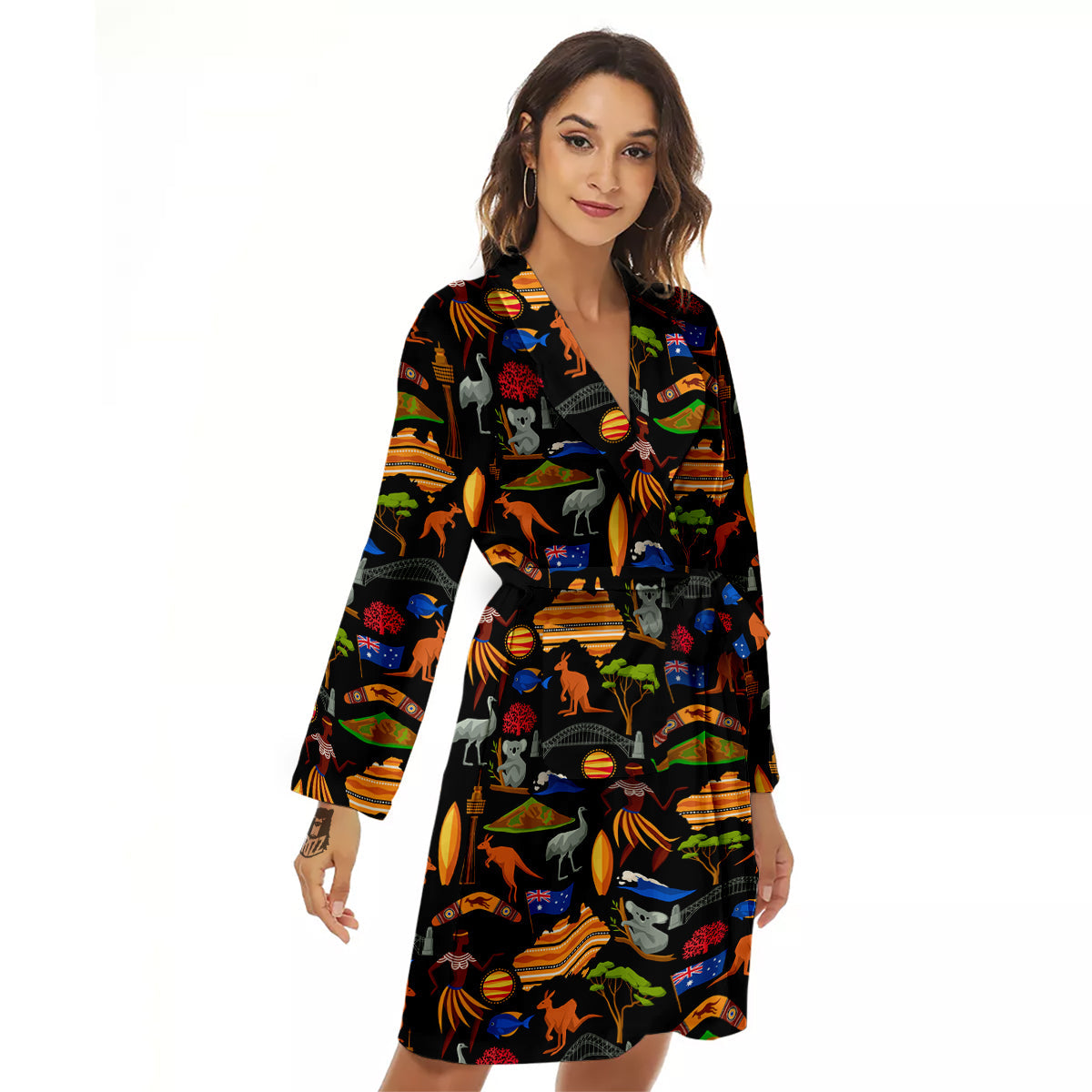 Australia Symbols Print Pattern Women's Robe-grizzshop