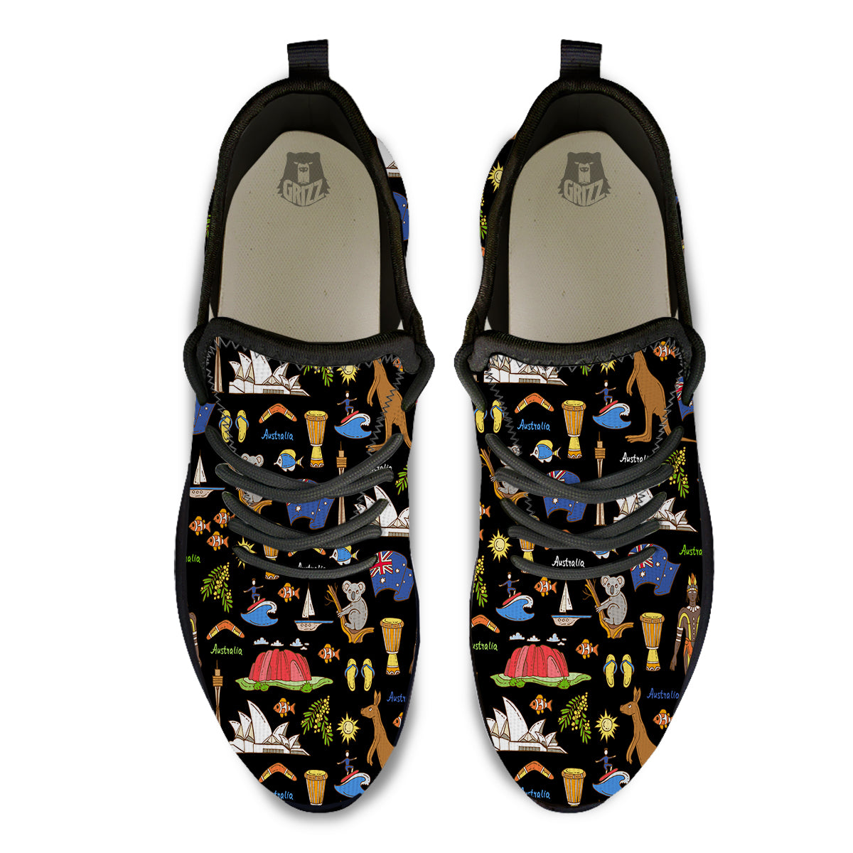 Australia Theme Print Pattern Black Athletic Shoes-grizzshop