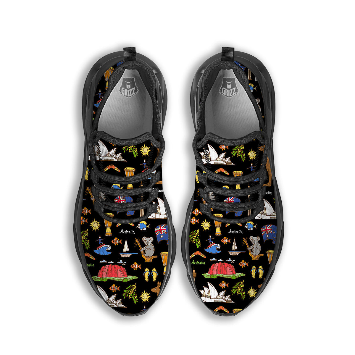 Australia Theme Print Pattern Black Running Shoes-grizzshop