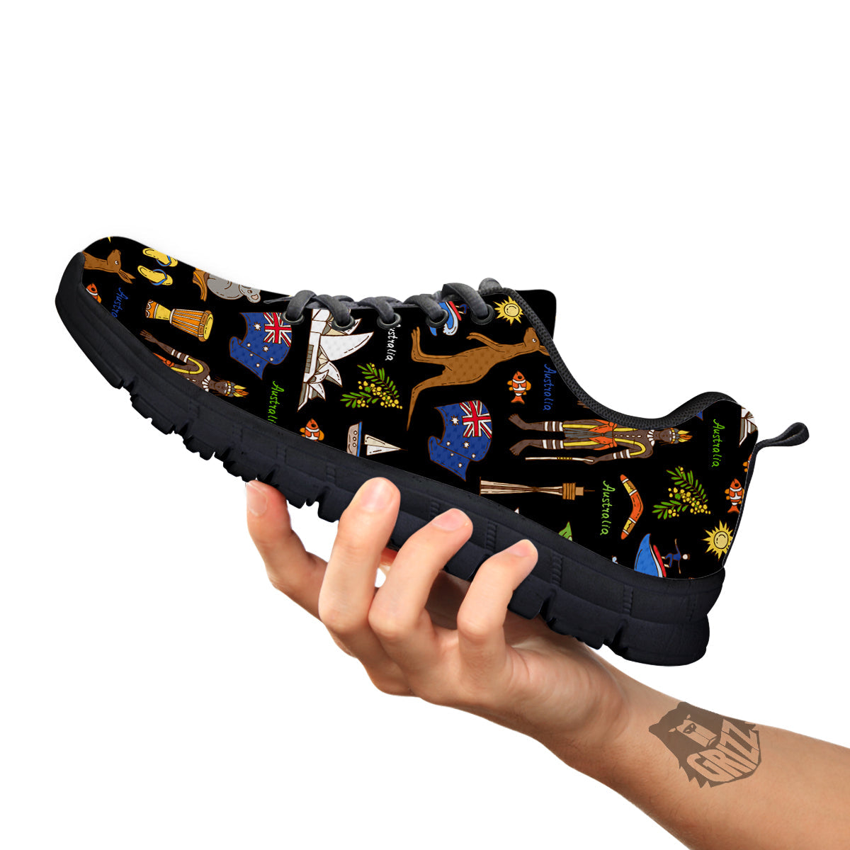Australia Theme Print Pattern Black Sneaker-grizzshop