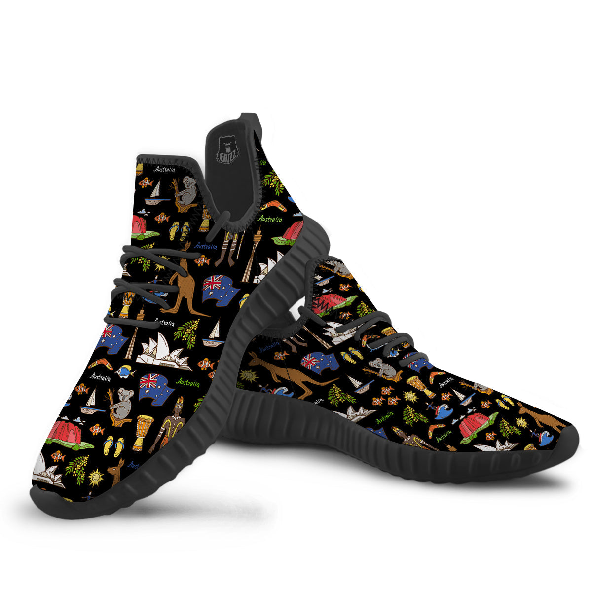 Australia Theme Print Pattern Black Walking Shoes-grizzshop