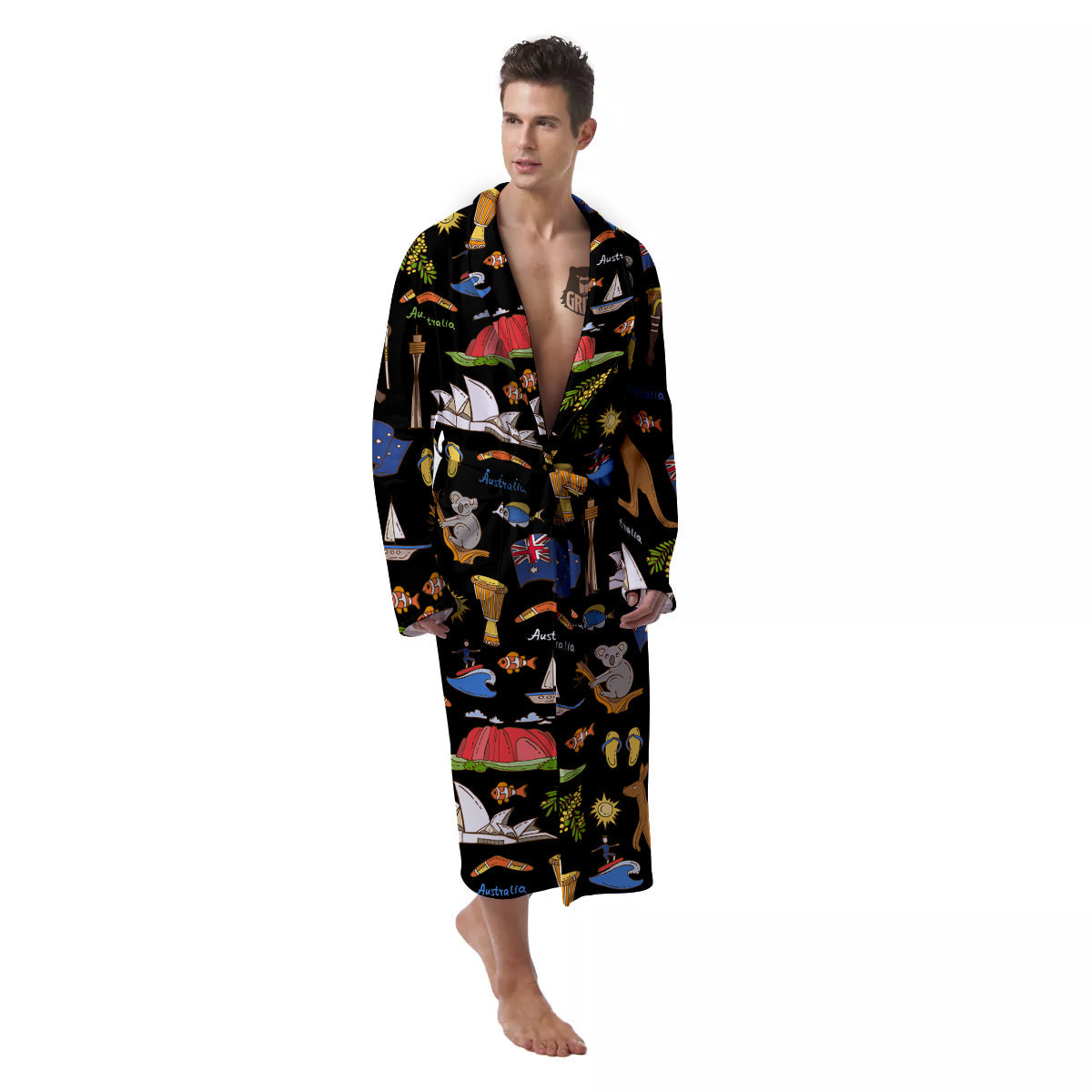 Australia Theme Print Pattern Men's Robe-grizzshop