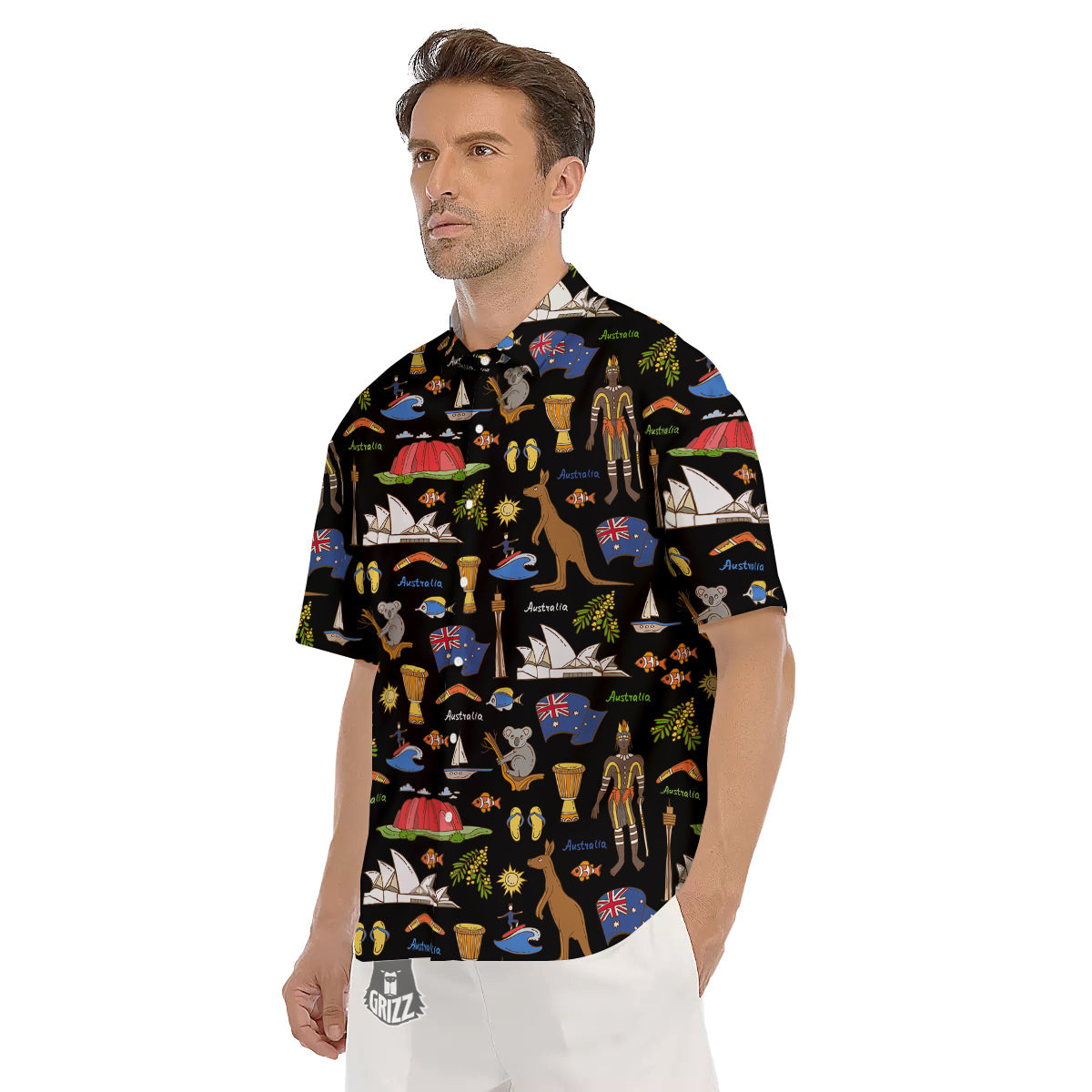 Australia Theme Print Pattern Men's Short Sleeve Shirts-grizzshop