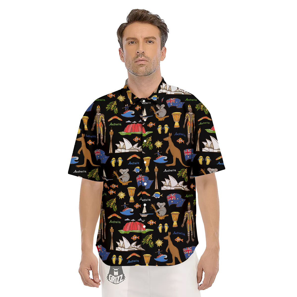 Australia Theme Print Pattern Men's Short Sleeve Shirts-grizzshop