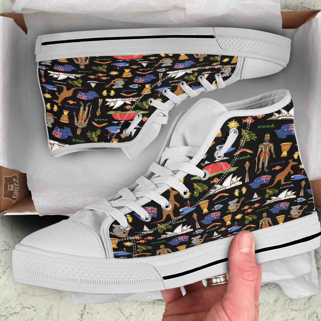 Australia Theme Print Pattern White High Top Shoes-grizzshop