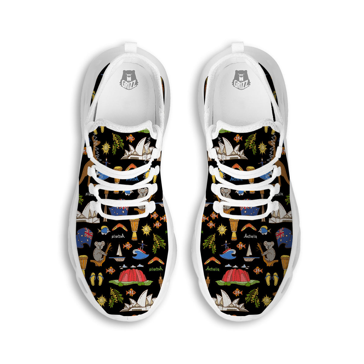 Australia Theme Print Pattern White Running Shoes-grizzshop
