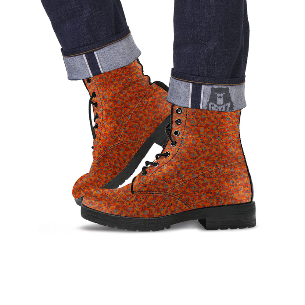Australian Aboriginal Print Pattern Leather Boots-grizzshop