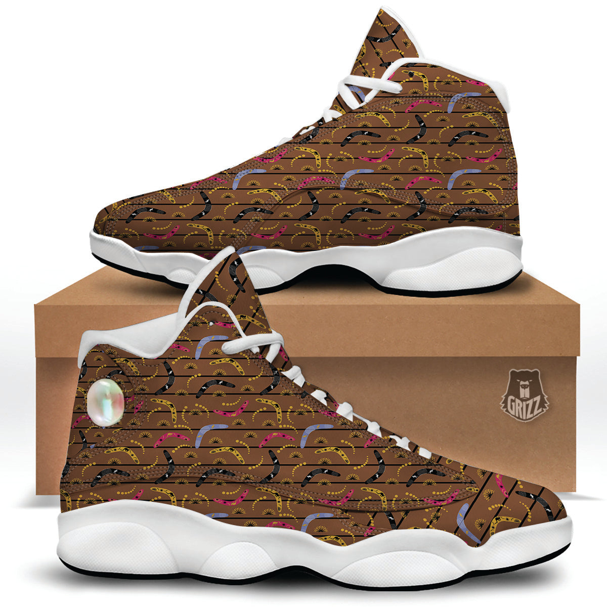 Australian Boomerangs Print Pattern White Basketball Shoes-grizzshop
