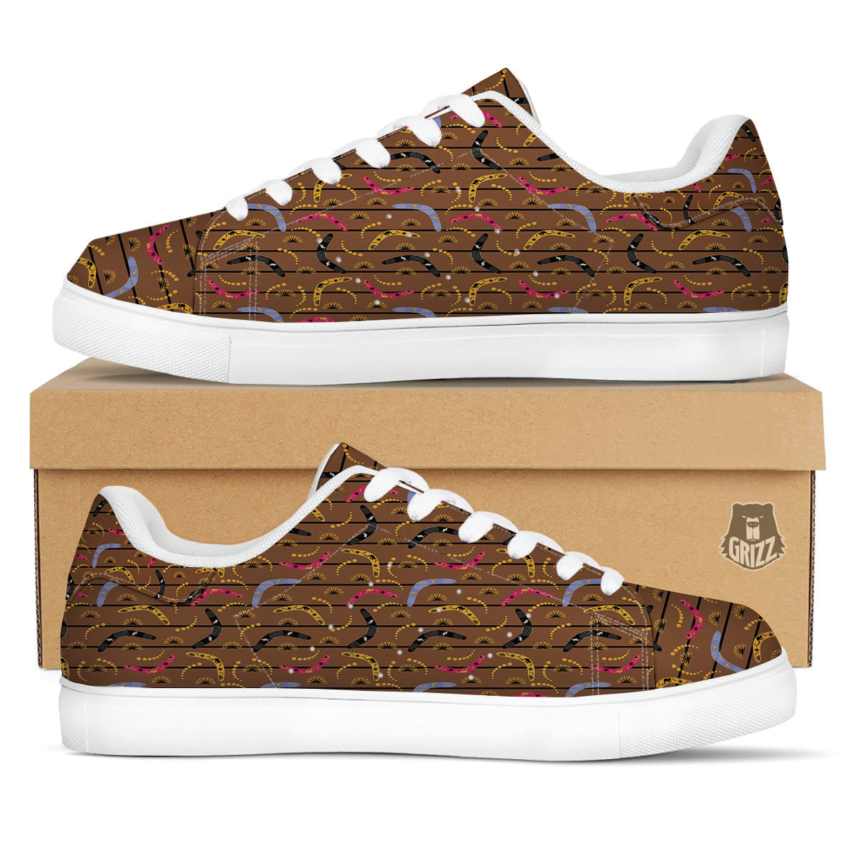 Australian Boomerangs Print Pattern White Low Top Sneakers-grizzshop