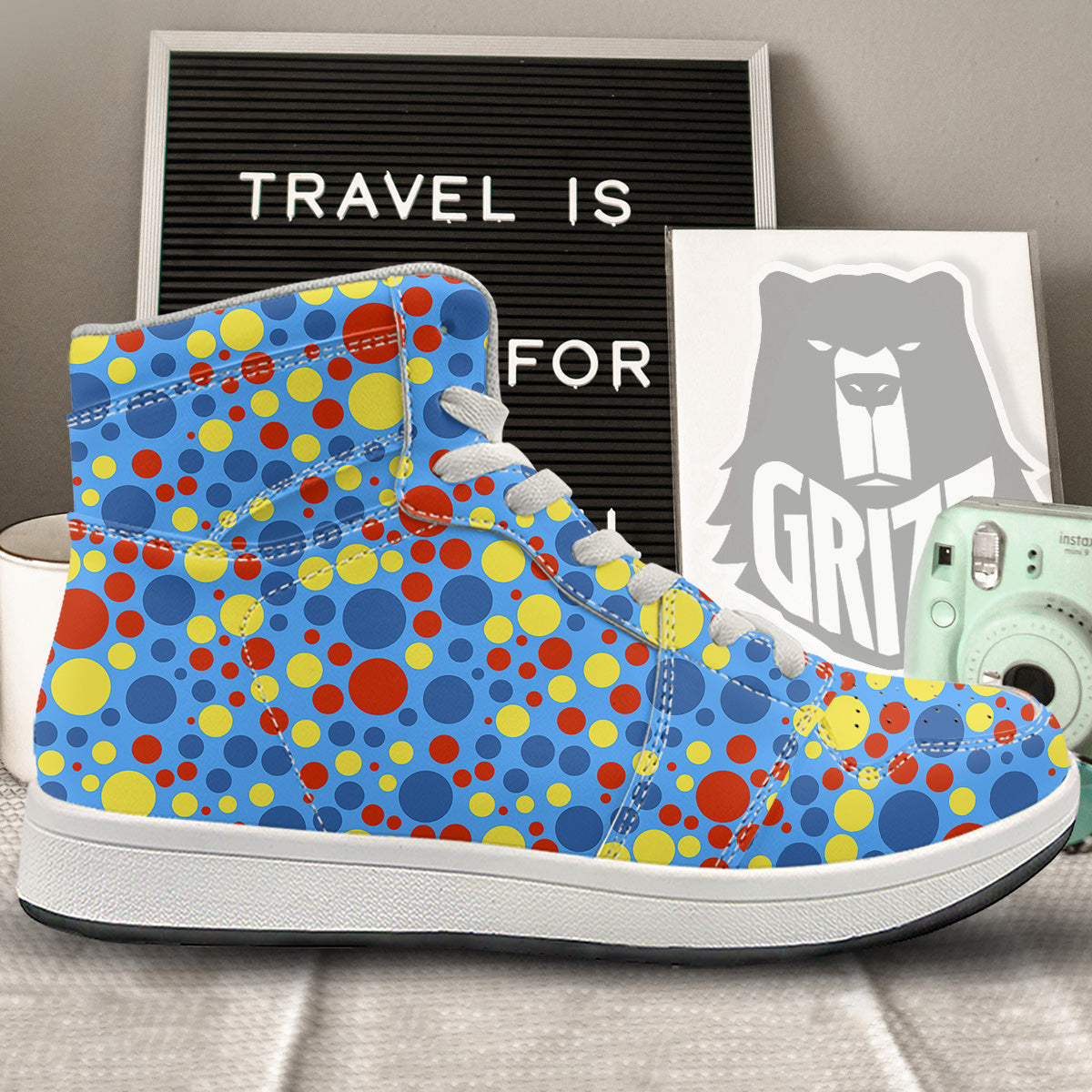 Autism Awareness Dots Color Print Pattern High Top Sneakers-grizzshop