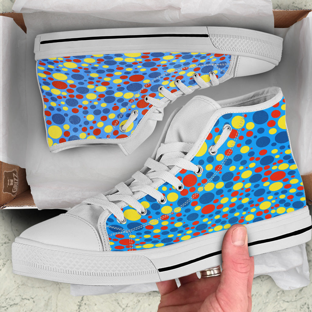 Autism Awareness Dots Color Print Pattern White High Top Shoes-grizzshop