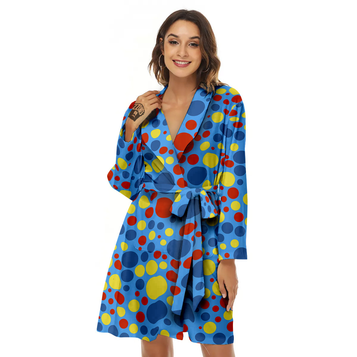 Autism Awareness Dots Color Print Pattern Women's Robe-grizzshop